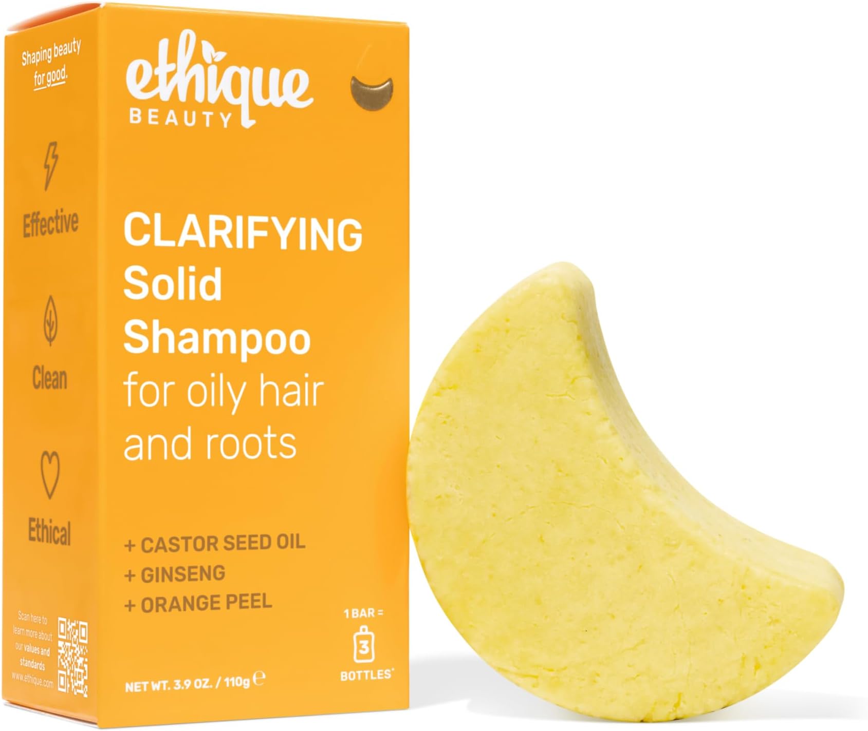 Clarifying Shampoo Bar for oily hair with Castor Oil - Plastic-Free, Vegan, Cruelty-Free, 3.88 oz - Formerly St. Clements
