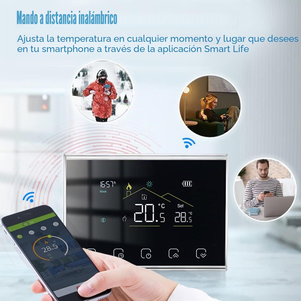 Termostato Calefaccion WiFi Inalámbrico,Inteligente para Calefacción de Calderas, Termostato Calefaccion Programable WiFi Pilas Compatible con Alexa Google Home