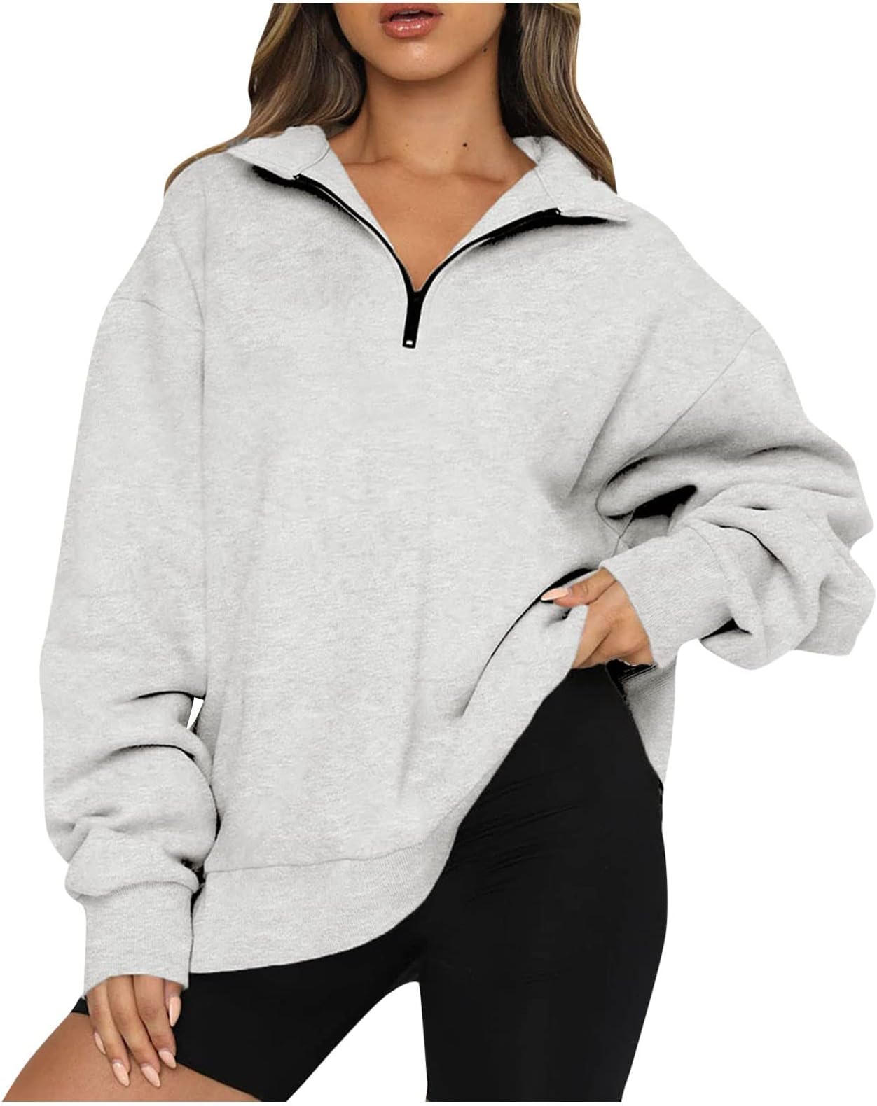 LTTVQM Sweatshirt for Women Oversized Quarter Zip Pullover Long Sleeve Drop Shoulder Sweatshirts Trendy Hoodies Fall Clothes