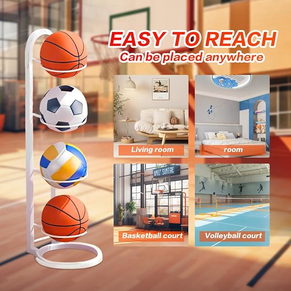 XPJBKC Estante de Almacenamiento de Pelotas, 4 Niveles Soporte de Exhibición Vertical, Soporte para Balón de Fútbol, Soporte de Fútbol Baloncesto Extraíble, Soporte Vertical para Pelotas de Futbol - 2