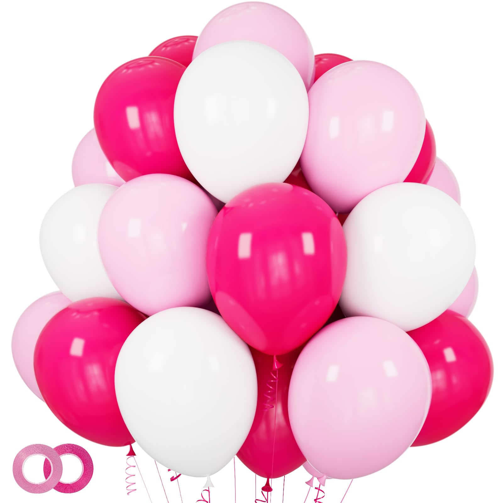 Pink White Balloons 100pcs 12 inch Hot Pink Pastel Pink White Balloons with 2 Ribbon for Mother's Day Valentine's Day Girl's Woman's Birthday Bridal