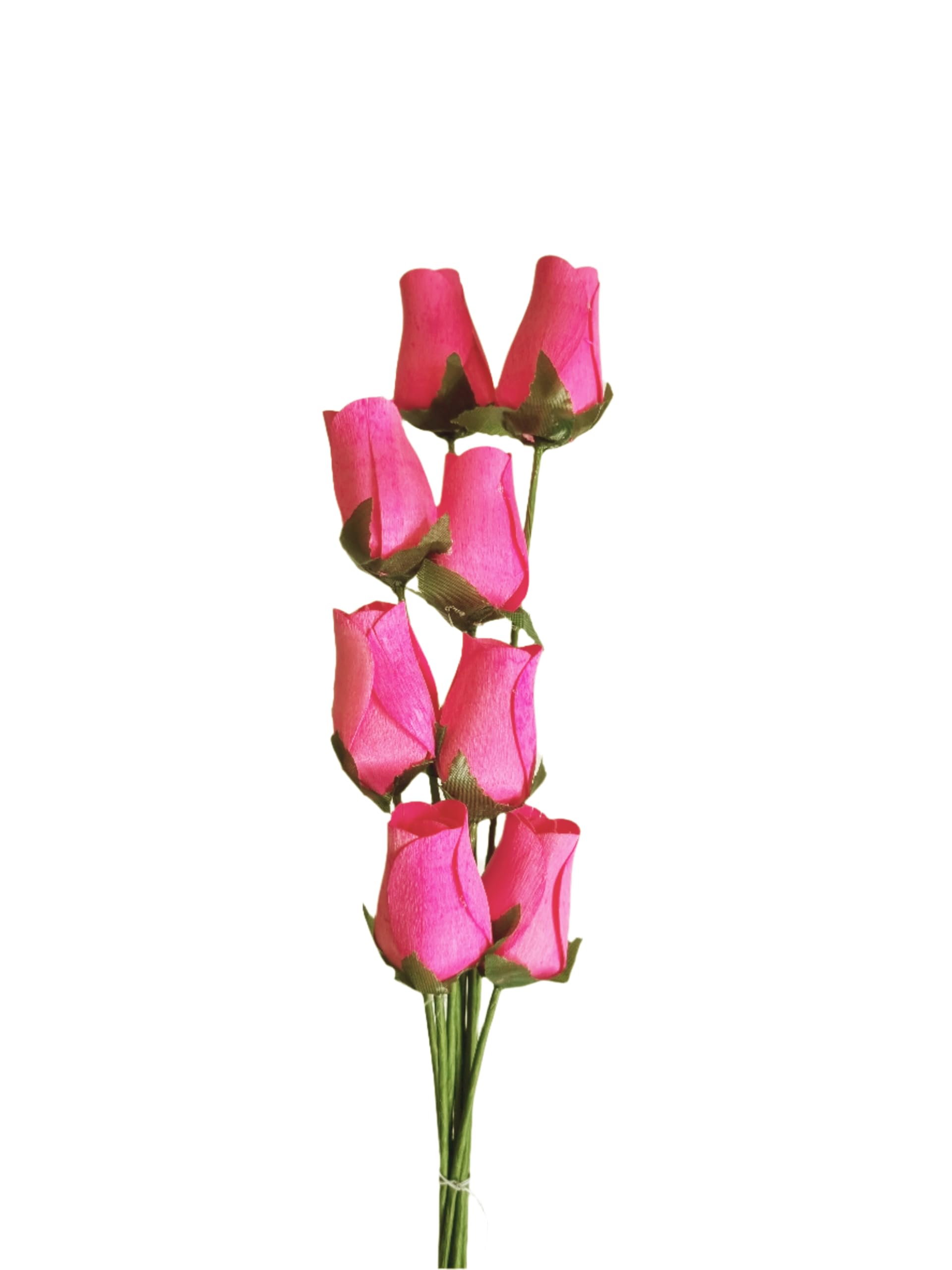 Homestreet Wooden Roses In Many Colours - 8 Single Rose Bud Stems Tied In A Bunch - Quality Small Flower Display (Baby Pink)