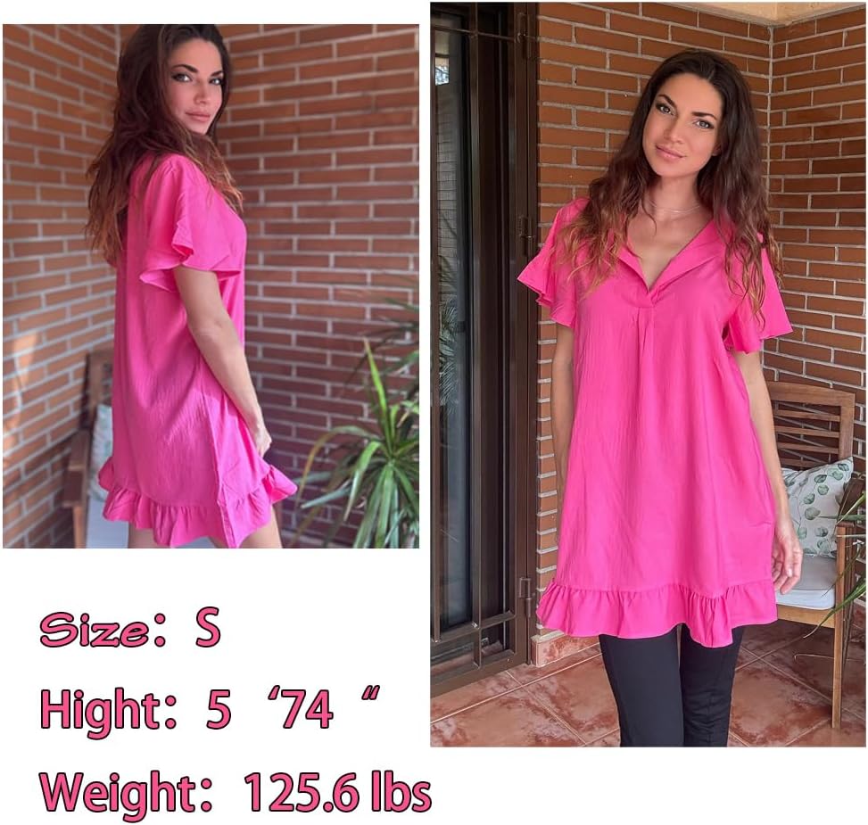 AI'MAGE レディース 水着 カバーアップ 半袖 ビーチ 水着 カバーアップ 水着 流れるようなフリルビキニ ドレスシャ