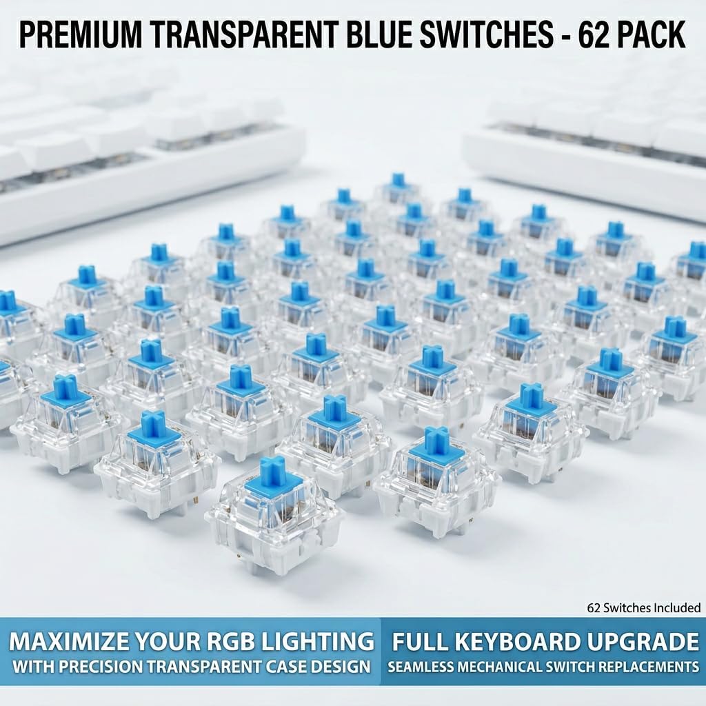 62Pcs Mechanical Keyboard Switches, 3 Pin Clicky & Hot Swappable