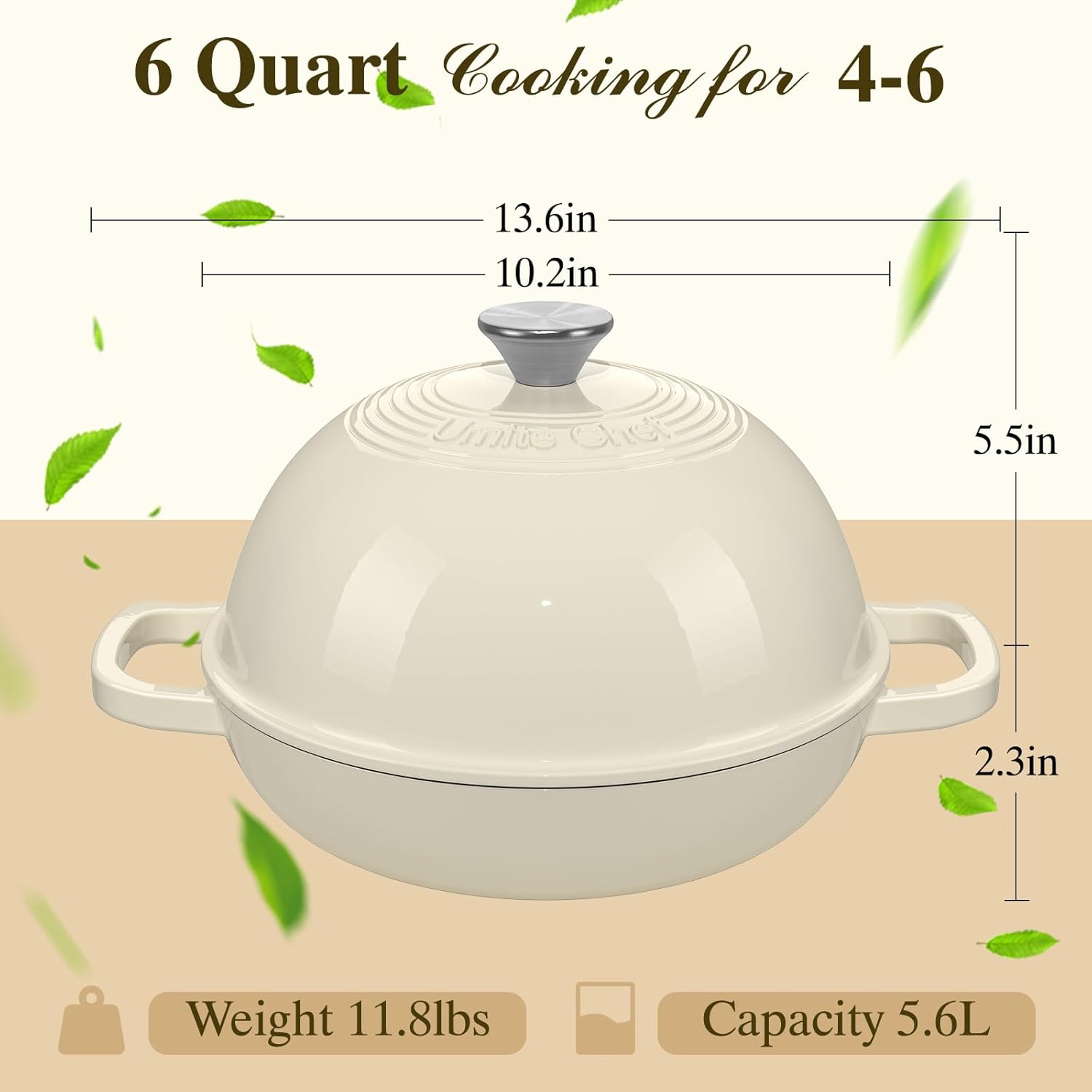 Enameled Round Cast Iron Bread Oven, 6 Qt Cast Iron Dutch Oven for Homemade Sourdough Bread Baking, Bread Pot with Dome Lid & Cotton Potholders (Cream White) - Image 8