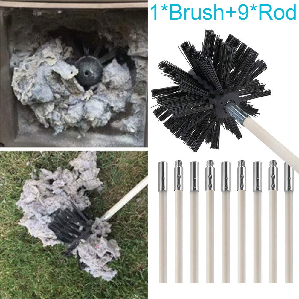 FAXIOAWA Aste Flessibili per Spazzola per Canna fumaria Kit Spazzola per Camino Asta per Pulizia fuliggine spazzacamino Nero + Bianco