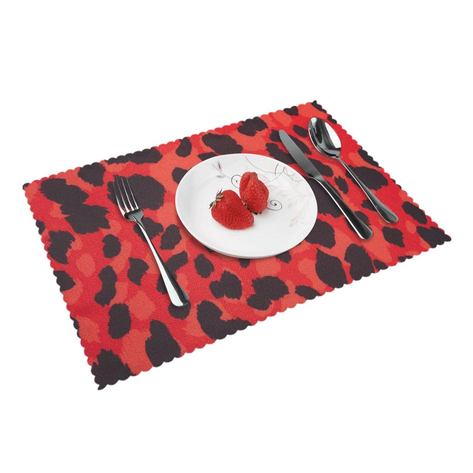 Red Leopard Pattern Printed Placemats Set of 4 PCS Washable Placemat for Kitchen Table Heat-resistant Table Mats 45x30 CM