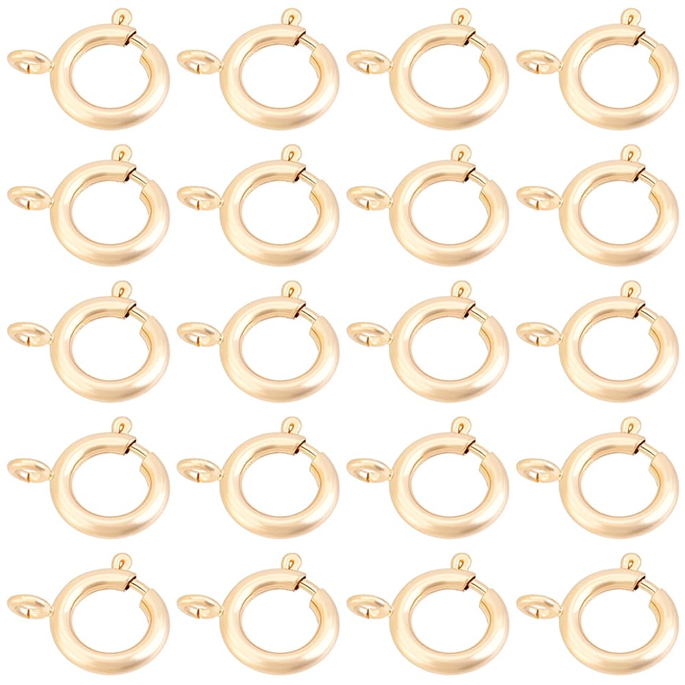 Beebeecraft 1 Box 20Pcs Spring Ring Clasps 16x13.5x2mm Small 18K Gold Plated Brass Round Necklace Clasps and Closures Replacement for Jewellery Making Bracelets Charms Diy Craft (Hole: 2.7mm)