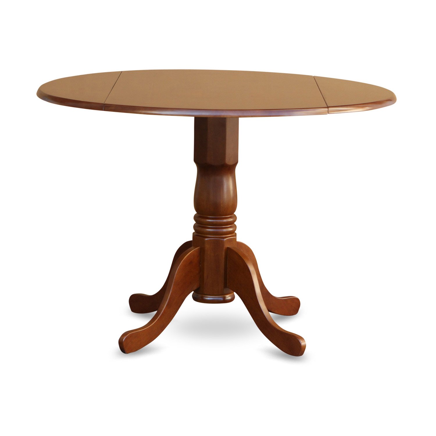 East West Furniture DLT-SBR-T Dublin Kitchen Dining Table - a Round Wooden Table Top with Dropleaf & Pedestal Base, 42x42 Inch, Saddle Brown