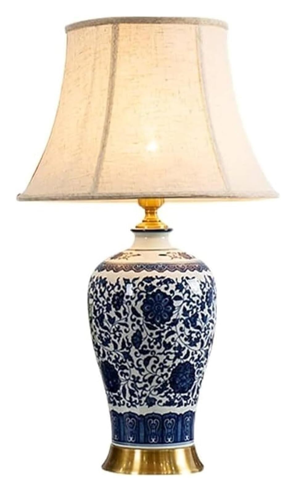 HYHDDM Chinese Ceramic Table Lamp with Fabric Shade, Modern Traditional Bedside Desk Lamp for Bedroom Living Room Reading