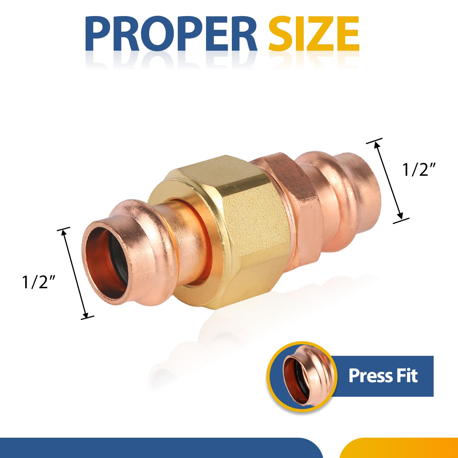 (Paquete de 2) Conectores de unión de Cobre a presión GUOFIS, Acoplamiento a presión de 1/2", Acoplamiento de Cobre de unión LF a presión (PRESS068-2Pack)