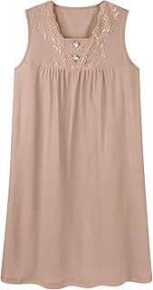 Verano Clásico Algodón Talla Grande Casual Sin Mangas Color Sólido Encaje Bordado Vestido Camisón Ropa Interior