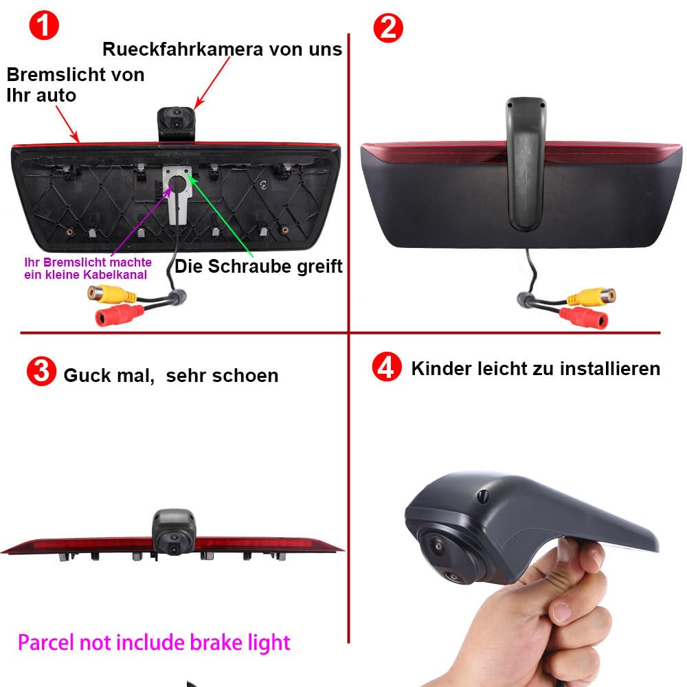 Podwójna kamera cofania + lusterko wsteczne LCD 7", trzecie światło hamowania, kamera cofania, dwie kamery obiektywowe do VW Crafter 2017 Man TGE od 2017 roku