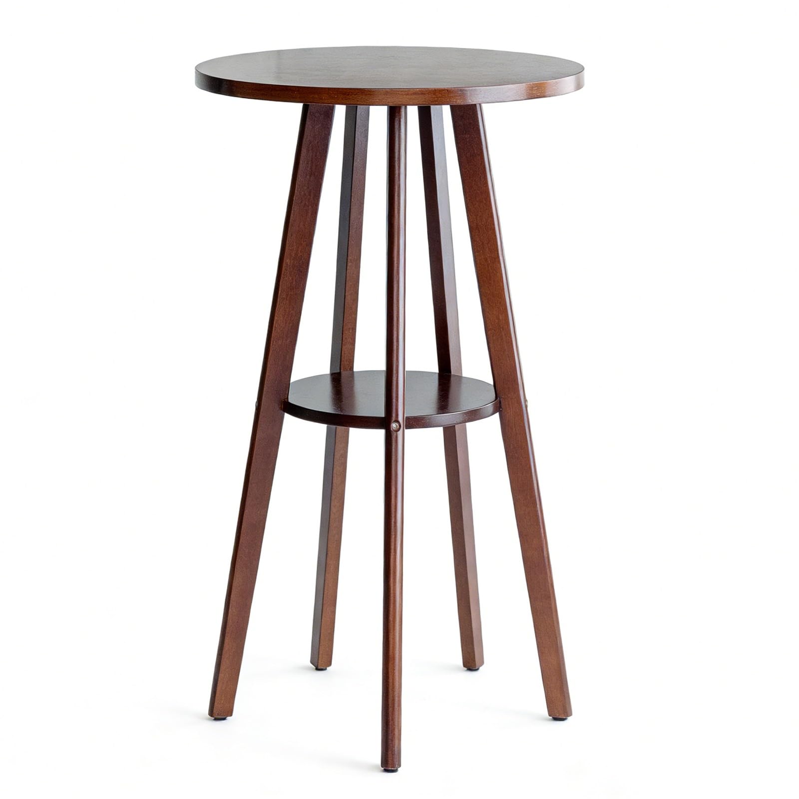 Table de bar ronde à 2 niveaux avec cadre en bois massif et étagère de rangement, table de pub pour bar et café