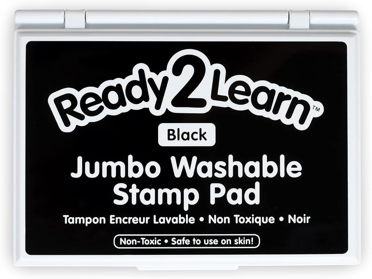 READY 2 LEARN Jumbo Washable Stamp Pad, Black | Non-Toxic, Fade Resistant, Stamp Pad for Toddlers, Ideal Size for Baby Handprints and Footprints