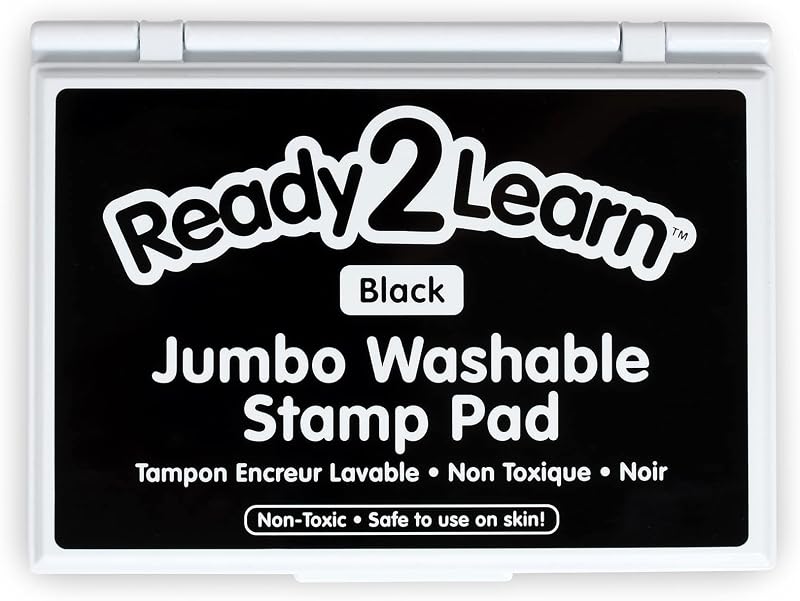 READY 2 LEARN Jumbo Washable Stamp Pad, Black | Non-Toxic, Fade Resistant, Stamp Pad for Toddlers, Ideal Size for Baby Handprints and Footprints