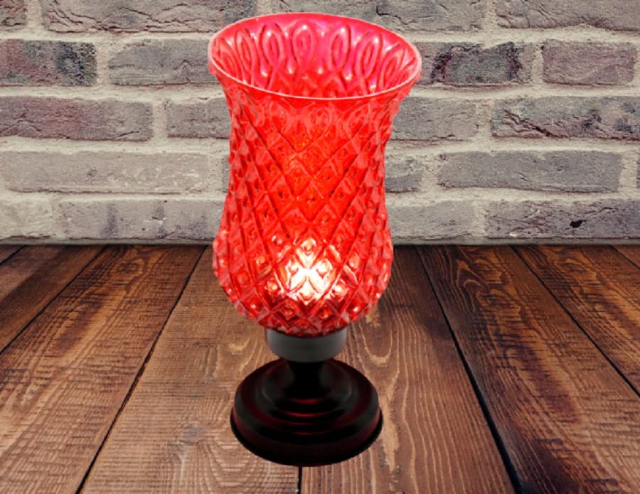MARBOGLASS India Colored Glass Tea Light Candle Holder Cup Shape Self Design with Metal Stand (1 Piece) Size-10.5 inches with 2 Candle Free for Home,Hotel, Spa, Party. (Red)-image-25
