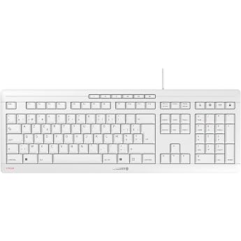CHERRY Stream Wired Keyboard Belgian Layout AZERTY Whisper Quiet Keystroke Unique Typing Feel Flat Design White/Grey