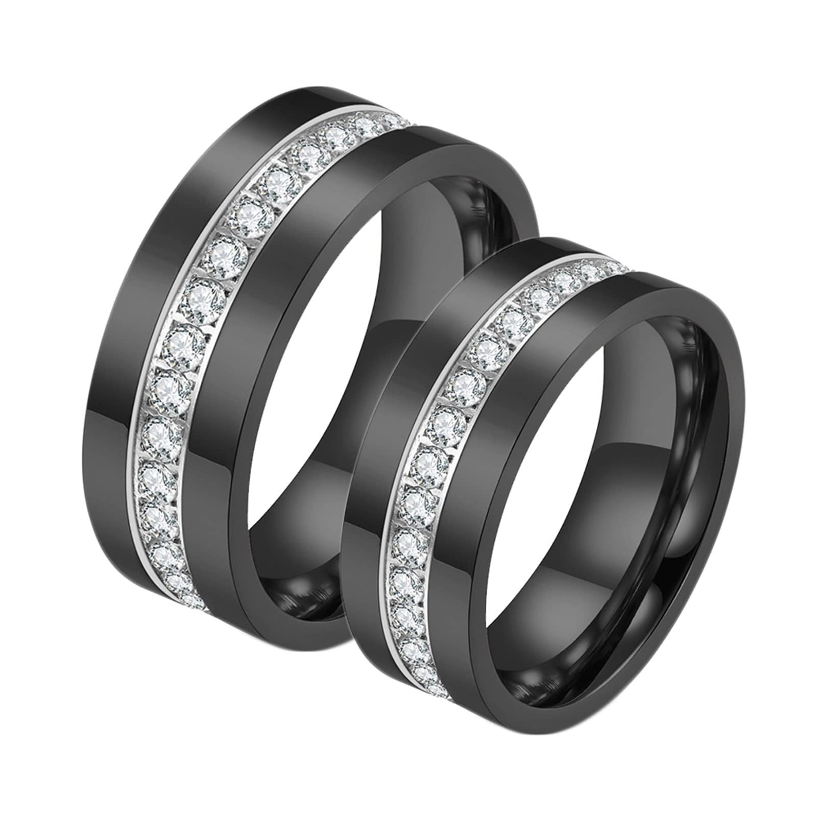 AmDxD Anillo de matrimonio para hombre y mujer, 8 mm, acero inoxidable, anillo de boda para mujer, negro con anillo de compromiso simple para hombre, circonitas, precio para 2, acero inoxidable,