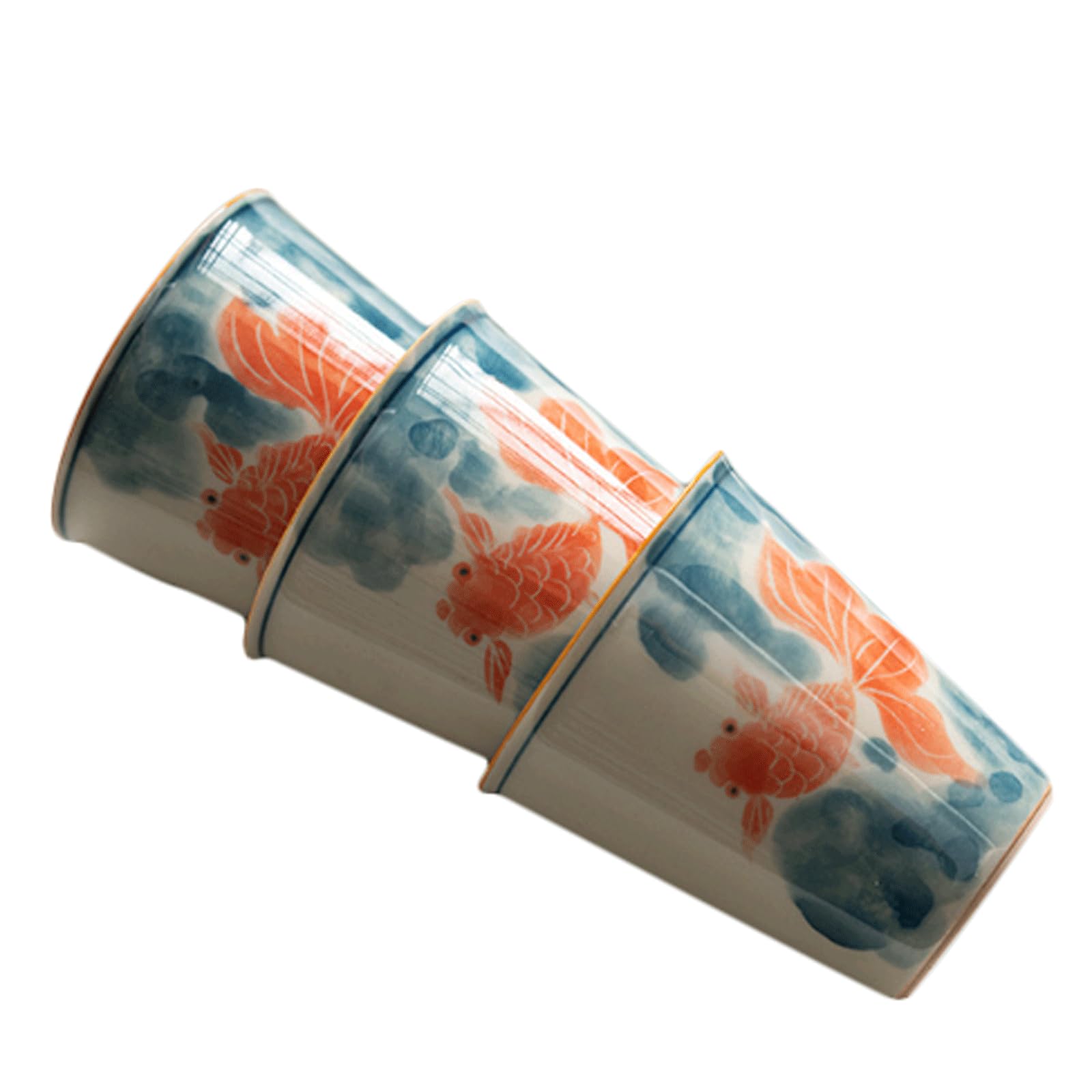 esmen Service à saké en céramique, Texture de Poisson Rouge, Tasses en céramique, Artisanat Traditionnel en Porcelaine, poterie, Verres à vin, Ensemble de 3 Tasses à saké