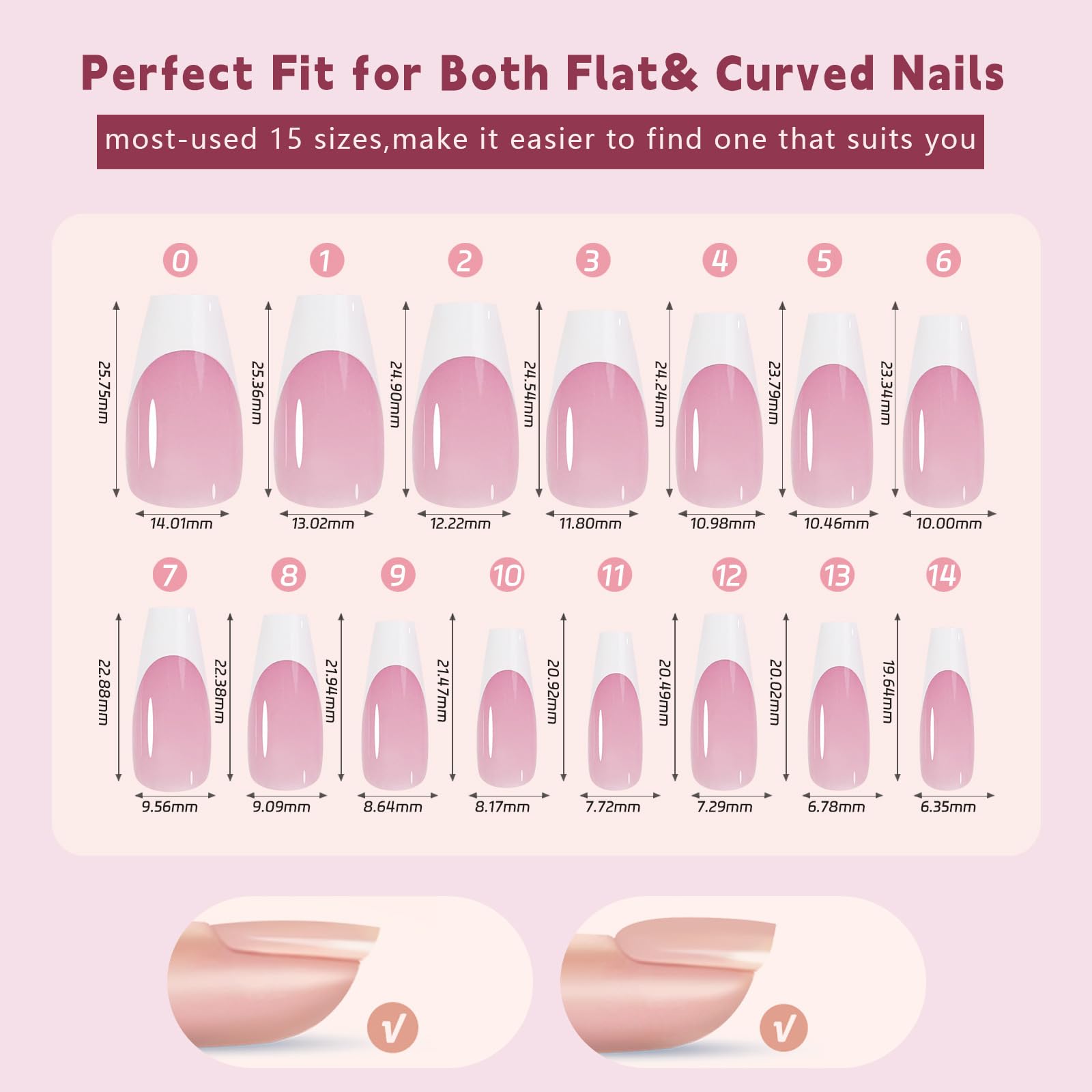 ZMD Press on Nails French Tip 150PCS, Tips Press on Nails French Almond Square Coffin are Optional, Nude or Pink French Tip Press on Nails White Bulk Kit, 06