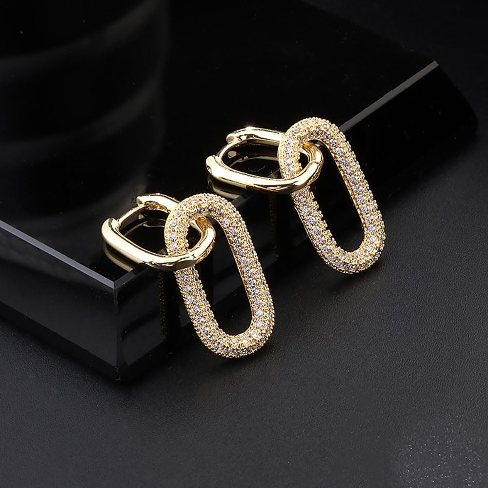Earrings for Women Simple Trendy Dainty 18K Gold Plated Paperclip Square Chain Link Dangle Hoops Earrings Hypoallergenic Aesthetic Fashion Jewelry Personality for Birthday Gifts - Image 2