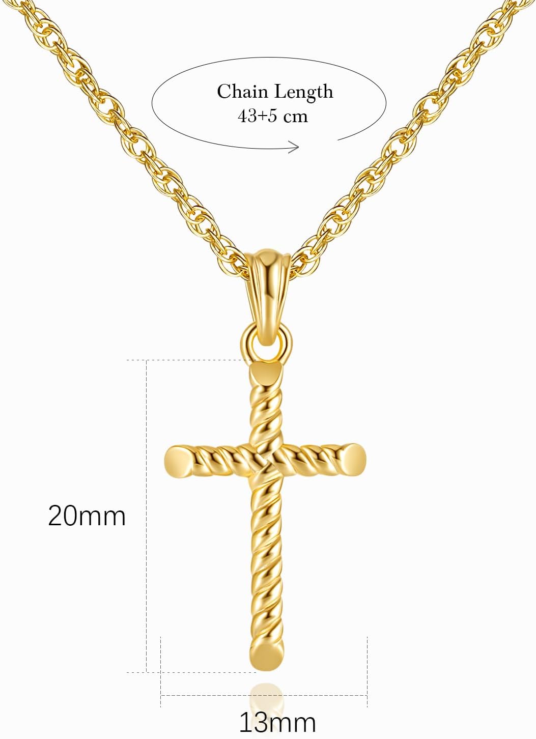 Cross Necklace for Women 14K Gold Cross Necklaces for Women Gold Crosses Chain Pendant Necklaces for Womens with Singapore Chain Twisted Spiraled Rope Design Womens Crosses Necklace 20mm - Image 2