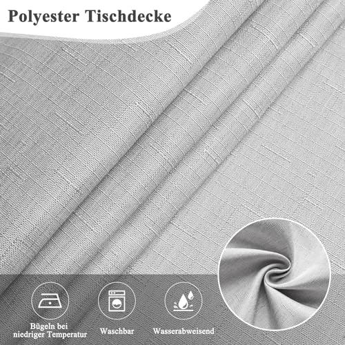 AooHome Tischdecke Abwaschbar, Hellgrau Tischdecken 135x180cm Leinen-Optik Tischtuch aus Polyester Wasserabweisend mit Lotuseffekt, Dauerhaft Kratzfest für Wohnzimmer, Esszimmer, Balkon, Garten