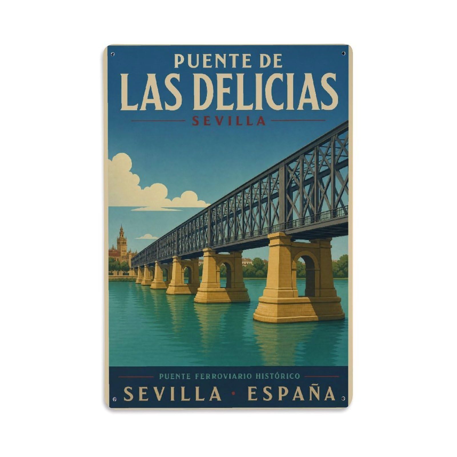 Huiyhb 8X12inch(20X30cm) Vintage Travel Puente Delicias Seville Railway Bridge Metal Tin Sign