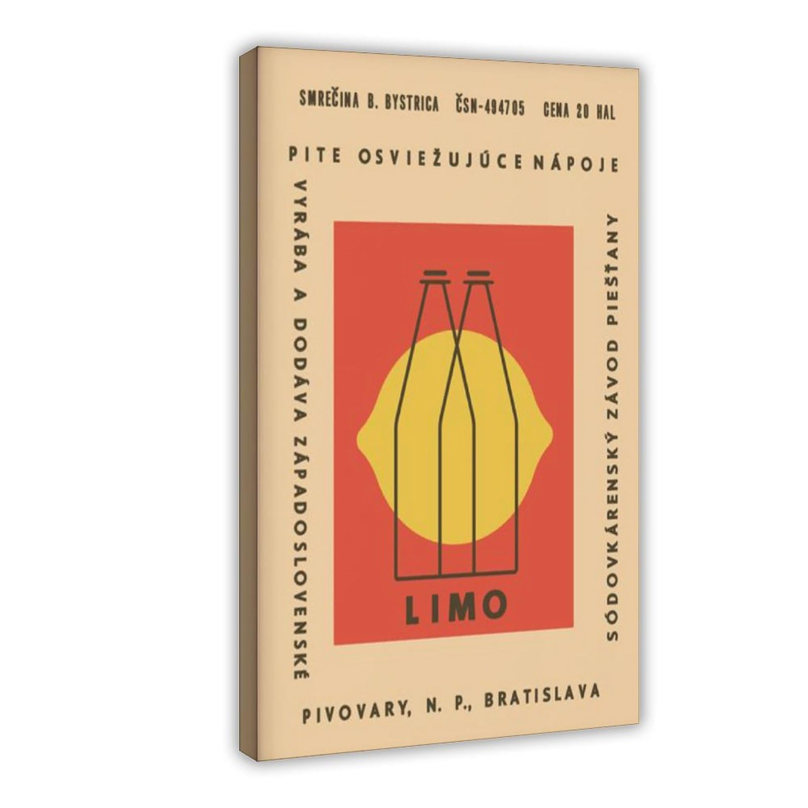 GJtyRFH Czech Lemonade Mid Century Modern Soviet Matchbox Typography Ikko Tanaka Lemon Canvas Art Wall Decor Posters Home Bar Restaurant Garage Cafe Logo Gift 24" L X 36" W