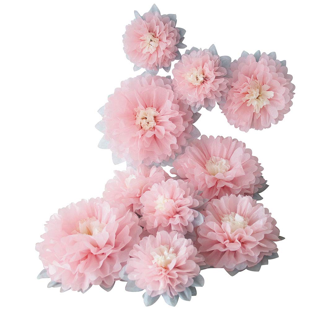 Photo 1 of Mybbshower Paper Flower Decorations for Wall Backdrop Girld Nursery Wall Decor Wedding Bridal Shower Rooms Pink Grey Sizes 11" 9" 7" Pack of9