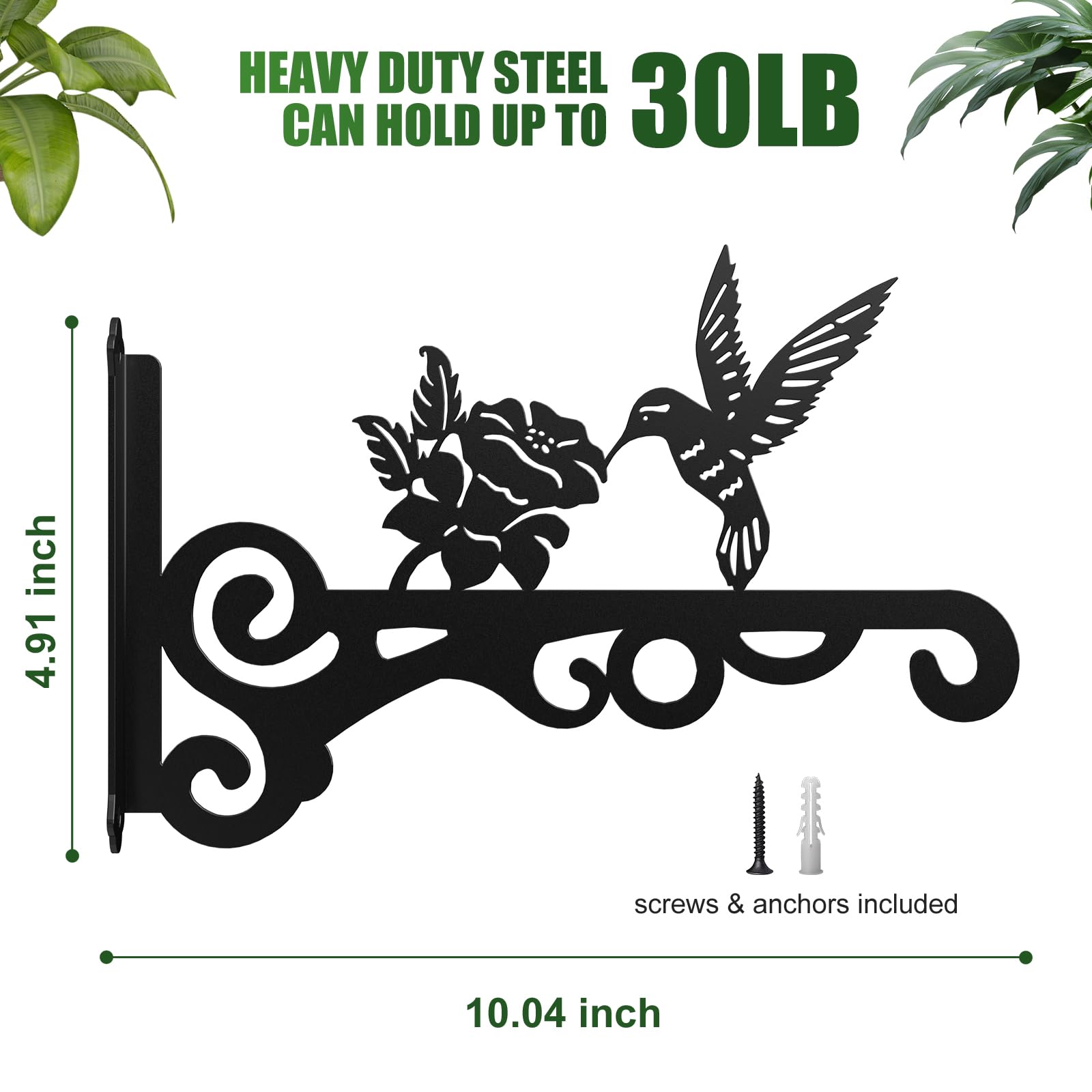 Paquete de 2 ganchos estéticos para plantas de pared para interiores y exteriores, soporte de metal para plantas colgantes de 10 pulgadas con hermoso patrón de pájaros, ganchos antioxidantes para