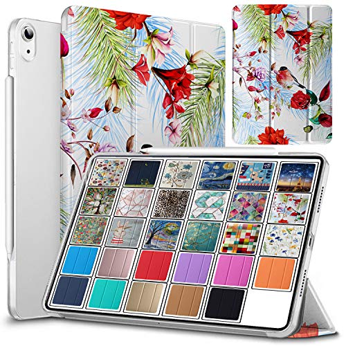 Image of DuraSafe Cases for iPad Air 6th 2024 / Air 11 inch Air 5th 2022 Air 4th 2020 10.9 Inch A2588 A2316 MM6R3HN /A MM6T3HN /A MYHX2HN /A MYJ22HN /A Printed Lightweight PC Clear Flip Back Cover - Birds & Flowers