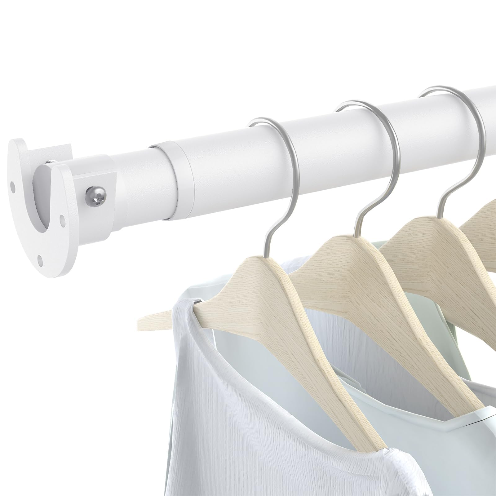 Photo 1 of Ruiony 2 Pack Closet Rods for Hanging Clothes, 17 to 84 Inch Heavy Duty Stepless Adjustable Closet Hanging Rod, 1.3 Inch Diameter Metal Closet Rod for Wardrobes Laundry Bedroom RV, White