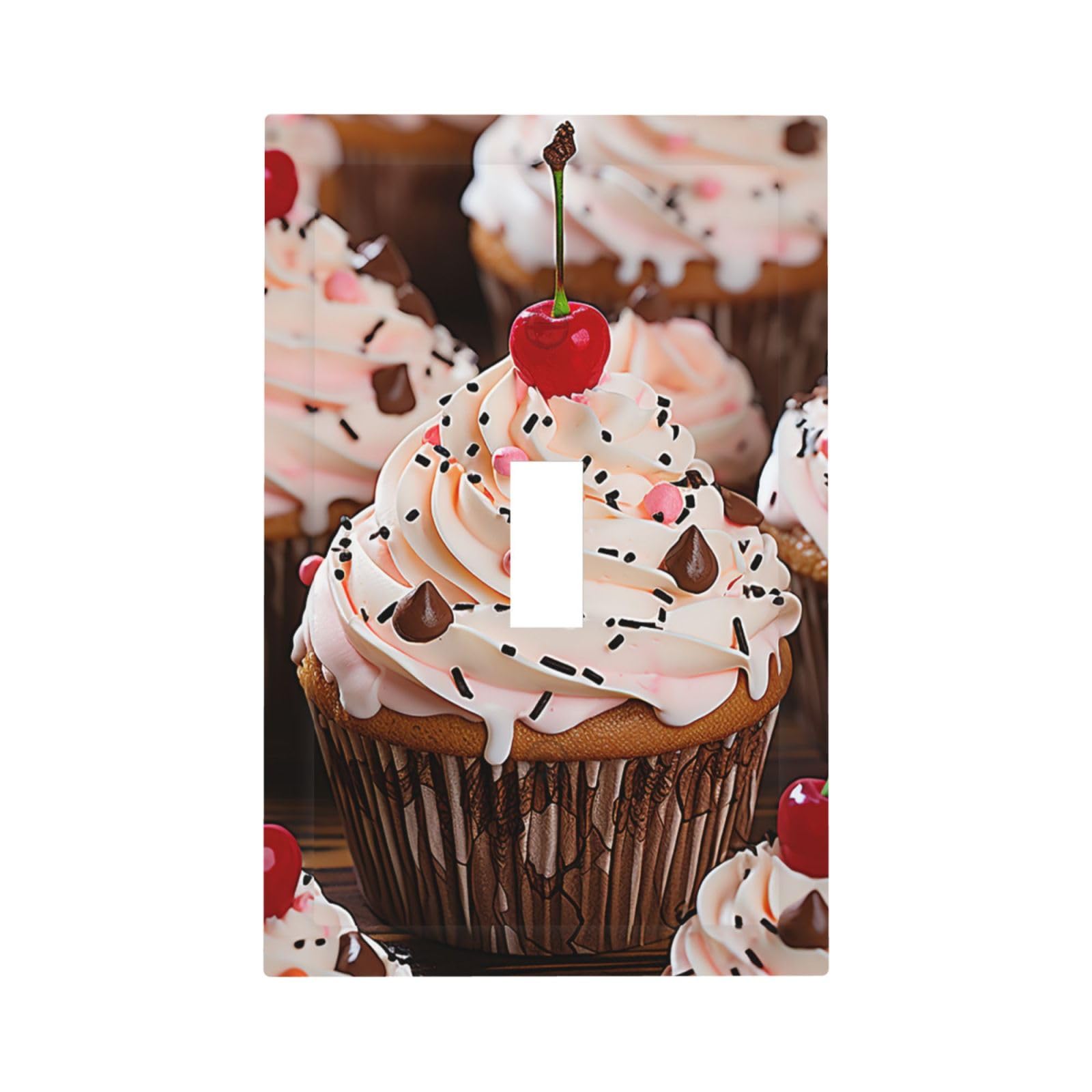 1-Gang Decorator Wall Plate Cupcake And Muffin Light Switch Cover Single Gang Receptacle Outlet Wall Plate Mid Size 5" x 3" Wallplate Unbreakable Polycarbonate Outlet Faceplates Covers