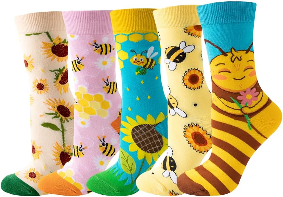 5 Pares Calcetines Deportivos Algodón Mujer Estampado Animal Planta