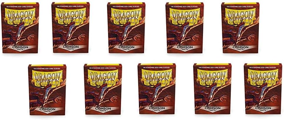 10 Packs Dragon Shield Matte Crimson Standard Size 100 ct Card Sleeves Display Case