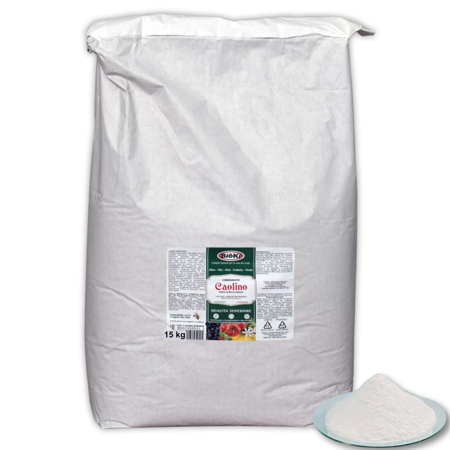 Caolino Naturale per Agricoltura Bio indicato per mosca olivo, busta da 15 kg
