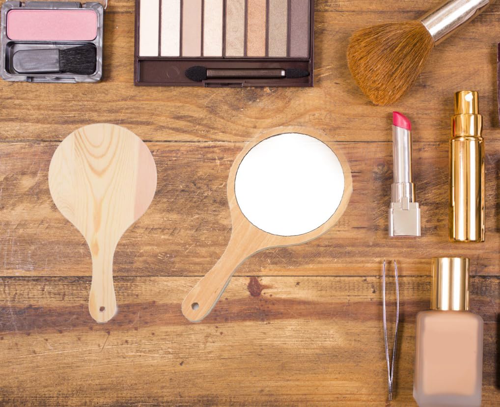 espejo circular de madera, mano adecuado para maquillaje, afeitado, corte de pelo, cuidado facial