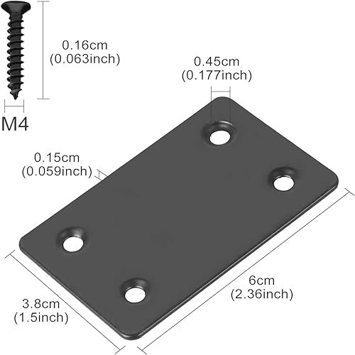 Miniatura 5 de Paquete de 20 soportes rectos planos de acero inoxidable negro de 0.06 pulgadas de grosor, placas rectas planas de metal de fijación de esquina, 2.4