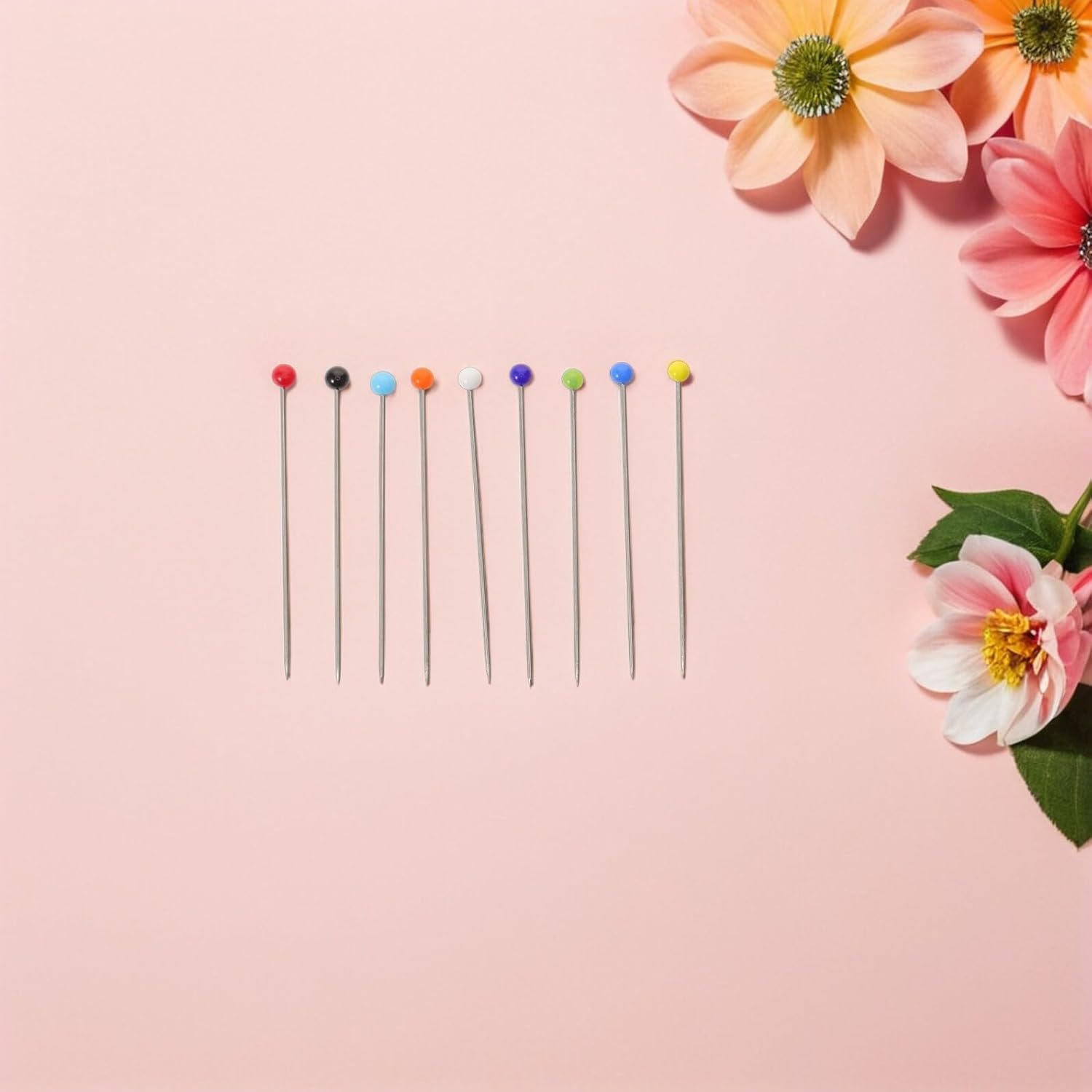 ABOOFAN 1000pcs 38mm Glass Ball Head Straight Pins for Dressmaking and Quilting, Colorful DIY Sewing Craft Needles with Positioning Function, for Fabric and Embroidery Supplies