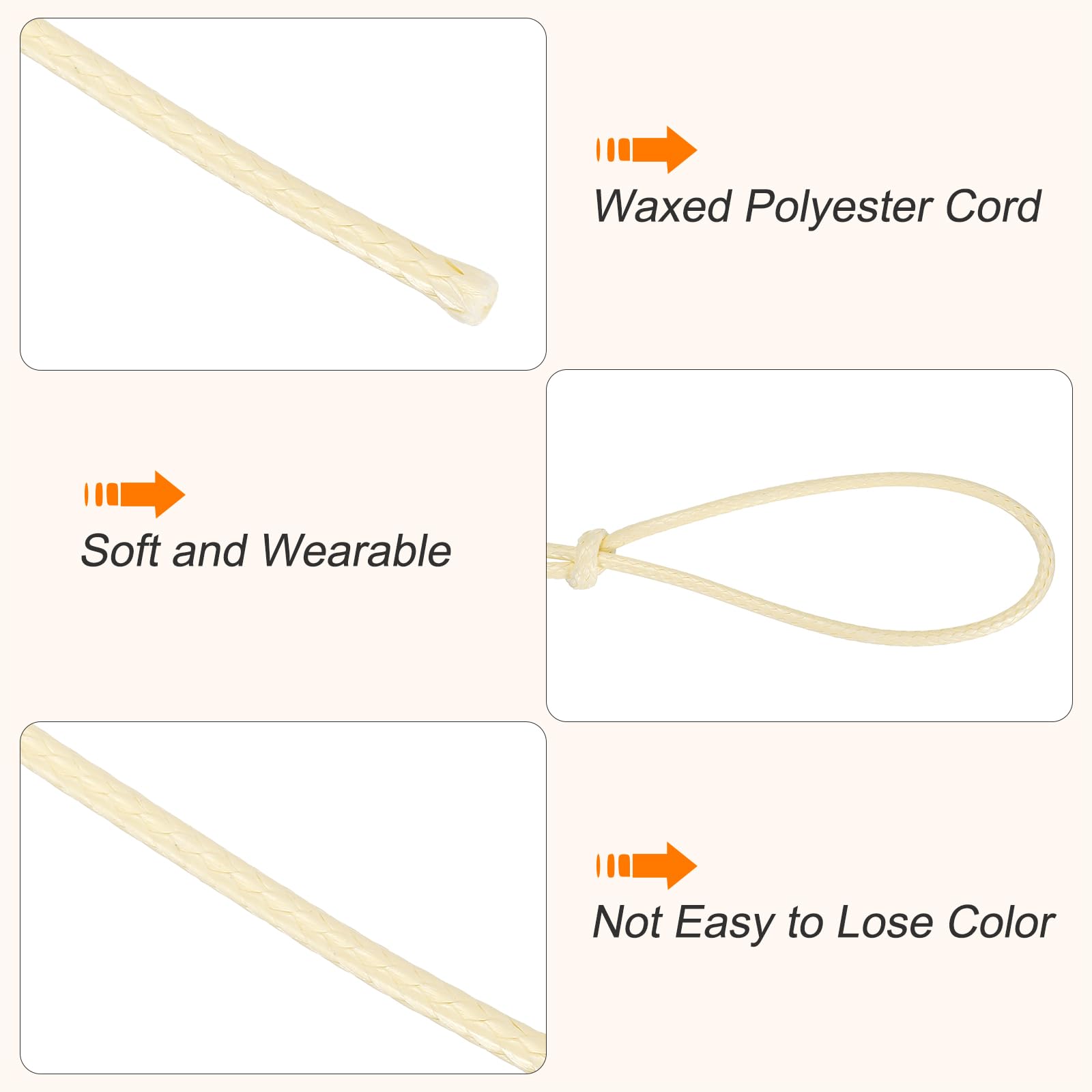 QUARKZMAN Cordino Cerato 2mm Filo Cerato 87 Iarde Cordone In Pelle Per Realizzazione Bracciali, Collane, Bigiotteria, Creazione Gioielli e Lavoretti Fai Da Te (Beige)