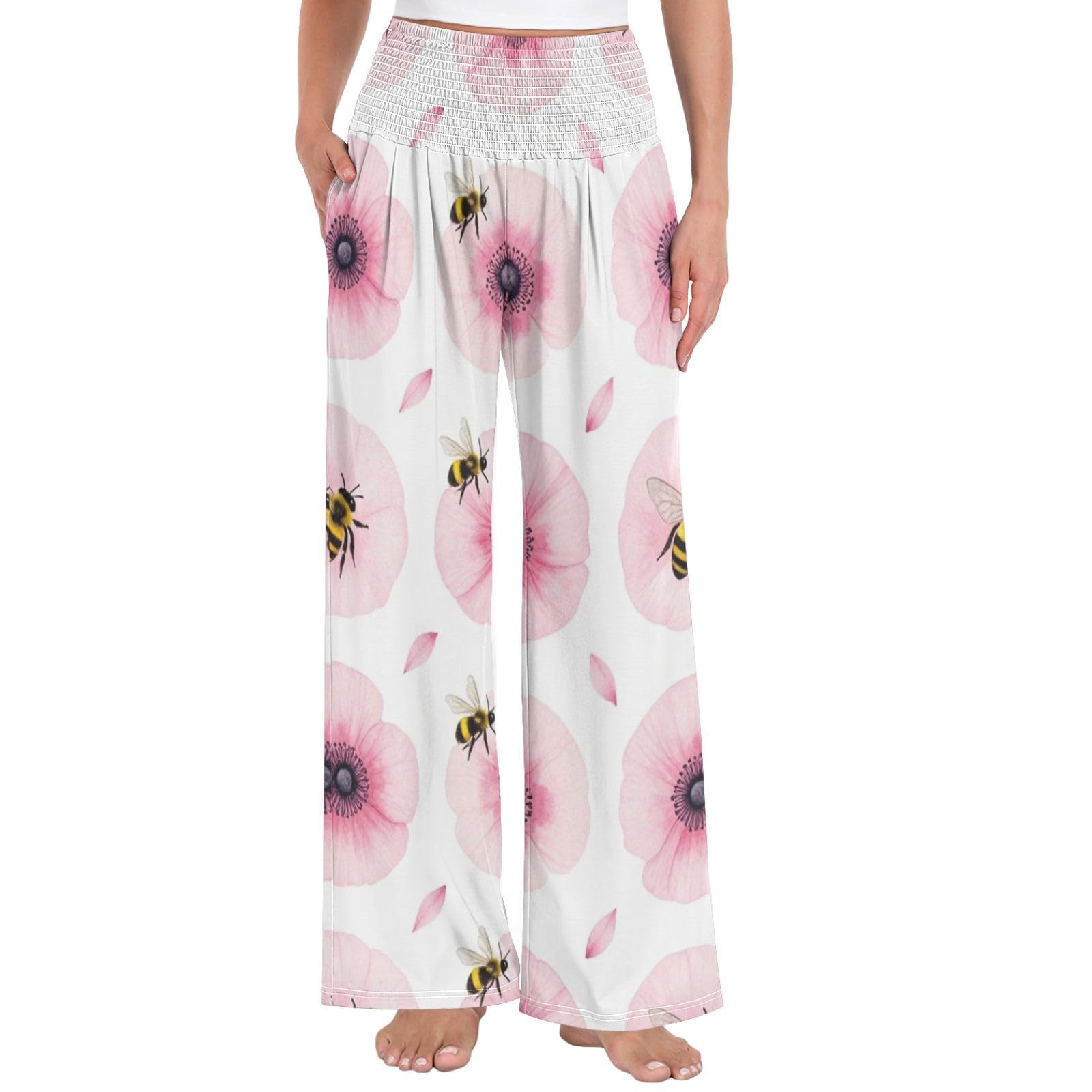 Bee Blossom - Pantalones largos casuales para mujer, resistentes a las arrugas, pantalones de viaje casuales