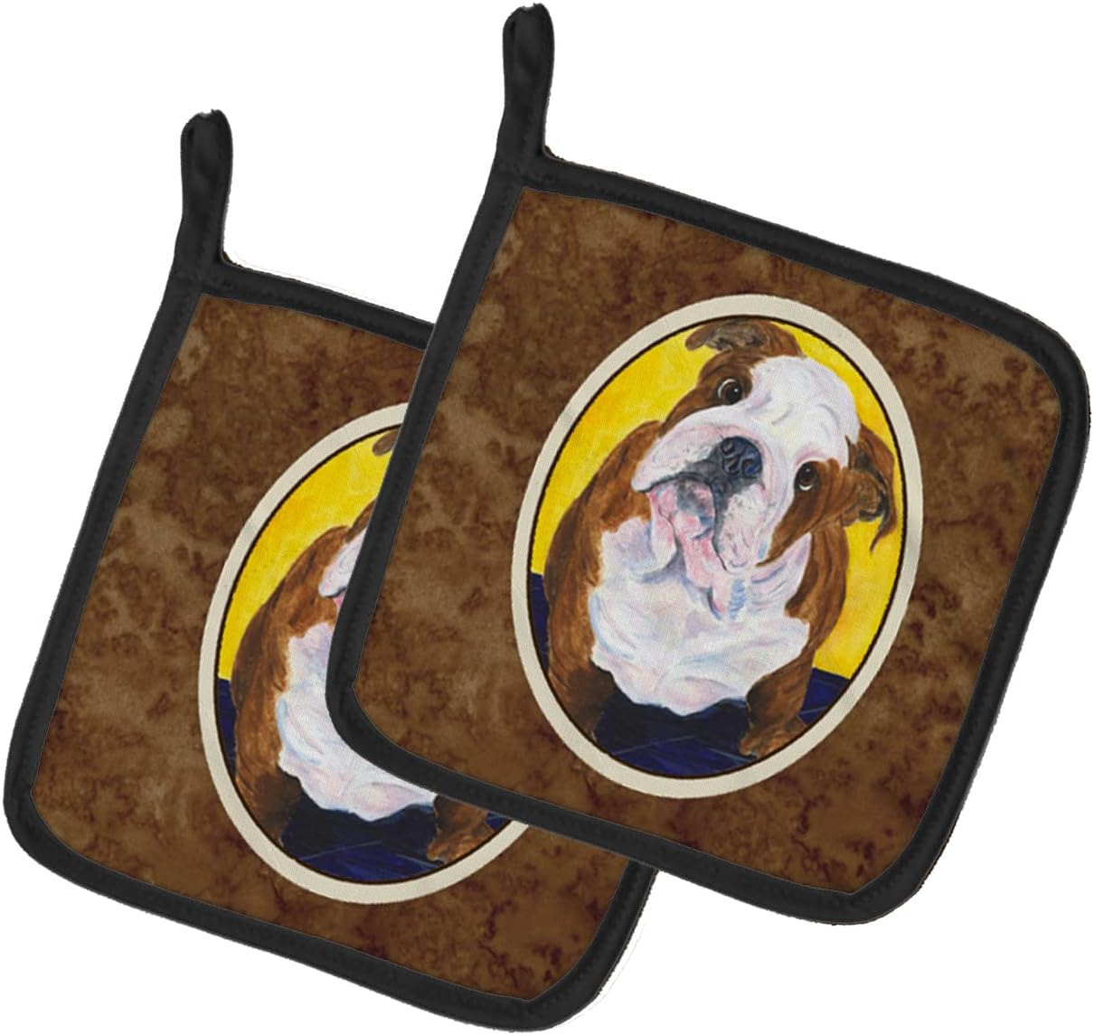 Caroline's Treasures SS8415PTHD English Bulldog Pair of Pot Holders Kitchen Heat Resistant Pot Holders Sets Oven Hot Pads for Cooking Baking BBQ, 7 1/2 x 7 1/2
