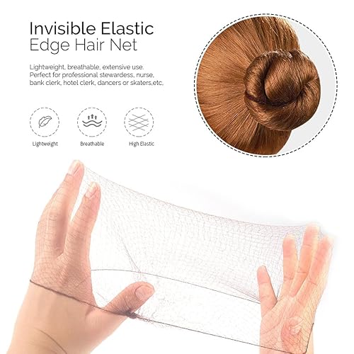 Miniatura 3 de 50 redes para el cabello invisibles con borde elástico malla para bailar ballet 20 pulgadas color marrón