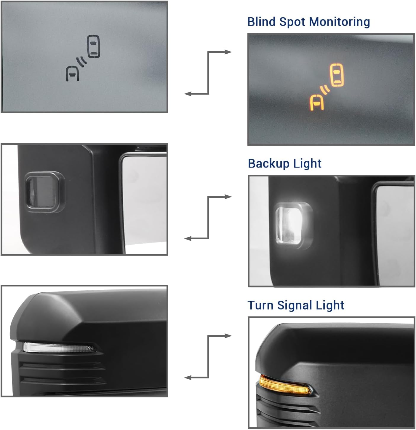 Towing Mirror Compatible with 2022-2025 Tundra with Blind Spot Monitoring Power Adjusted Heated Glass Turn Signal Backup Lamp Manual Telescoping & Folding Pair
