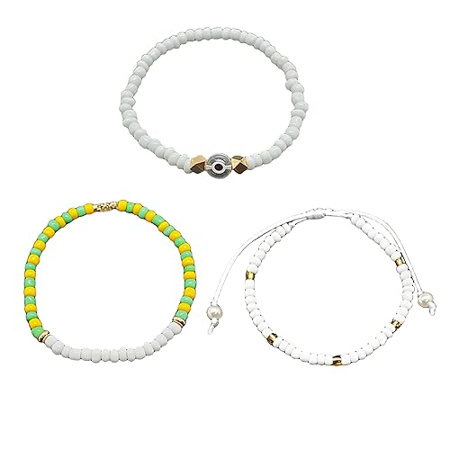 Handmade Evil Eye Orishas Protection Jewelry Ilde Elastic Stretch Adjustable Beaded Unisex Amulet Bracelet Pulsera Set (Obbatala)