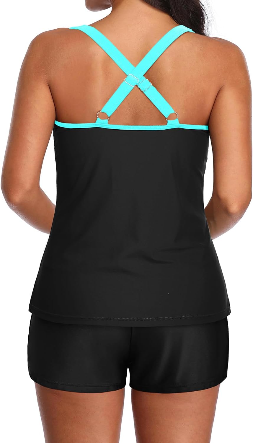 Daci Women 2 Piece Tankini Swimsuit - 2025 Tummy Control Sporty Bathing Suit Color Block Swim Tank Top with Boy Shorts - Image 2