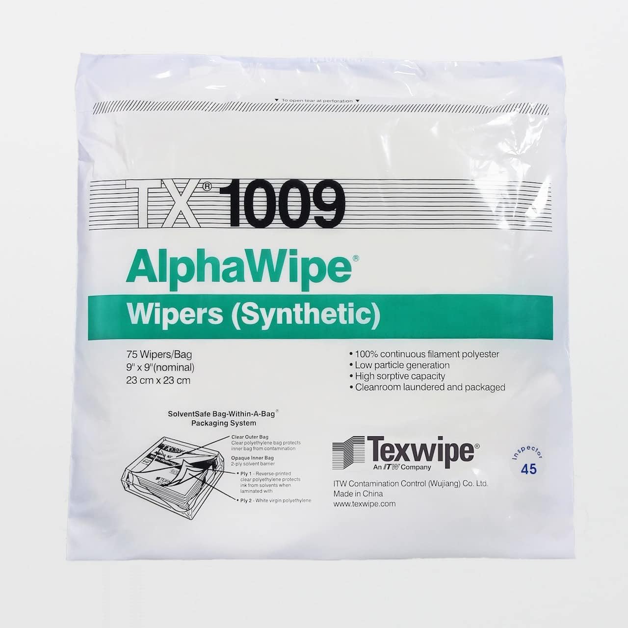 Texwipe TX1009 AlphaWipe 9" x 9" Polyester Cleanroom Wiper (Pack of 150)