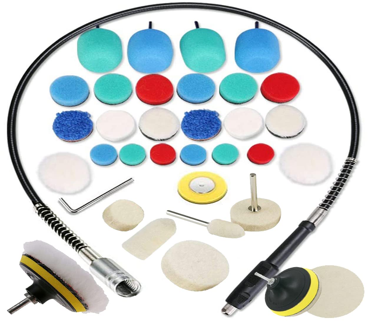 DIY Crafts 10x Sample, Without Flexible Shaft, Mini Buffing Polishing Pads, 1"-3"inch Detail Polisher Pad Use On Rotary Tool Cordless Drill for Tight Area Deta (10x Sample, Without Flexible Shaft)-image-32